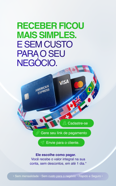 Receber ficou mais simples e sem custo para o seu negócio. Cadastre-se, gere seu link de pagamento e envie para o cliente.